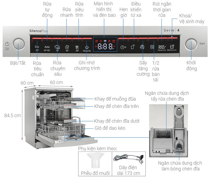 Máy Rửa Bát Bosch SMS4HBI01D Seri 4 Sấy Tăng Cường